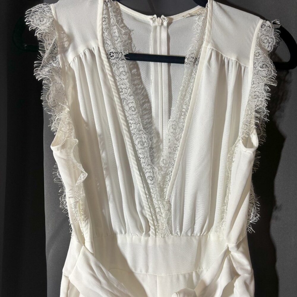 Altar’d State White Lace Trim Sleeveless Jumpsuit with Tie Waist - Picture 6 of 6